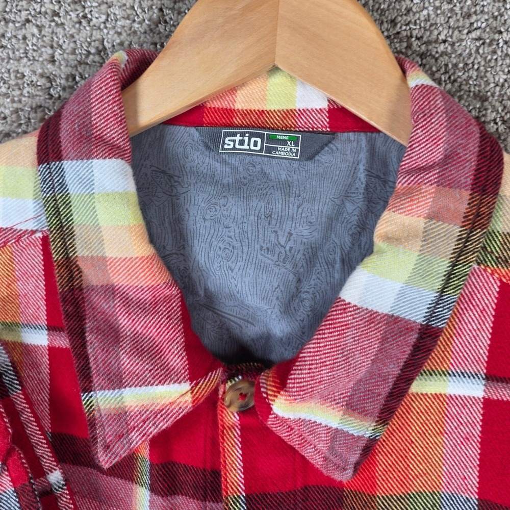 Stio Mens Hutkeeper Heavyweight XL Red Plaid Flannel Button Shirt Long Sleeve - Picture 3 of 9